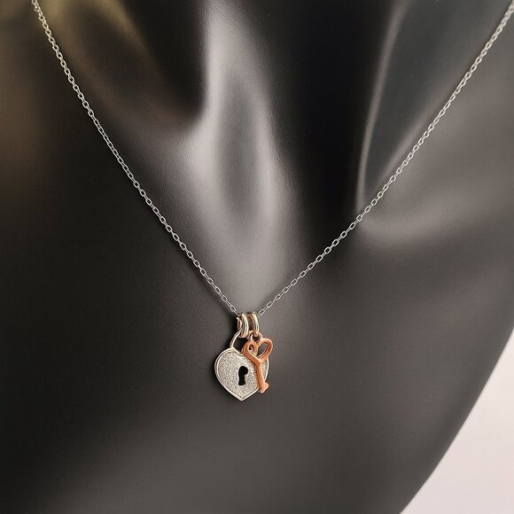 Macy's Bridge Diamond Heart Diamonds Accent 14KRGOS  & HRT/K P Necklace - Picture 1 of 6
